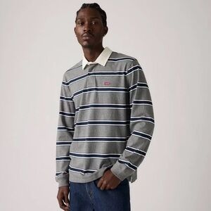 Levi’s Long Sleeve Rugby Polo Shirt, Grey/Navy/White, Men’s S, NWT